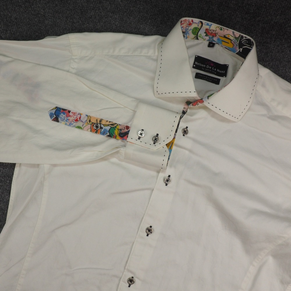 Nelson De La Nuez Shirt Mens Medium Jared Lang White Pop Art Comic Print Limited